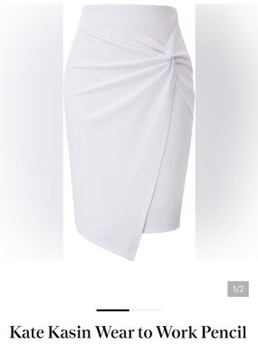 Kate Kasin White Knot-Detail Wrap Pencil Skirt